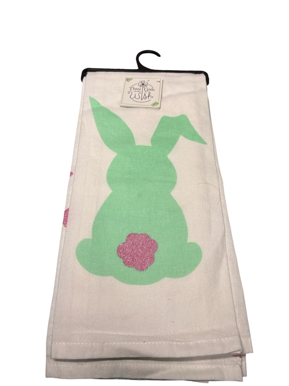 Three Girls and a Wish Funny Easter Bunny Hip Hop Hooray Dish Towel Set 2 NWT